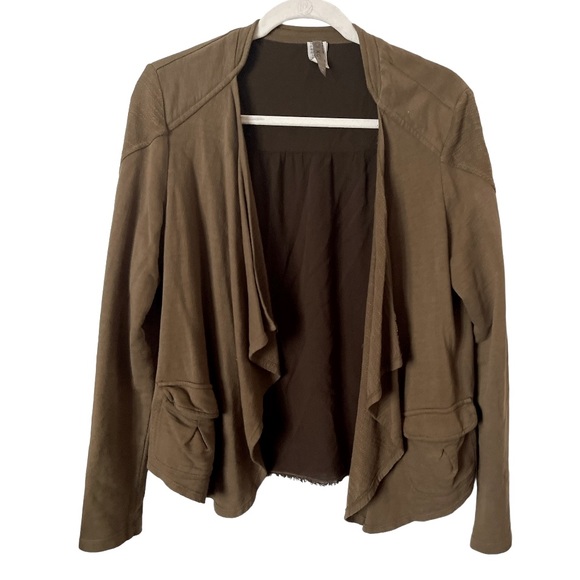 XCVI Olive Green Contrast Fabric Cotton Open Front Cardigan Jacket Small‎ - Picture 1 of 8